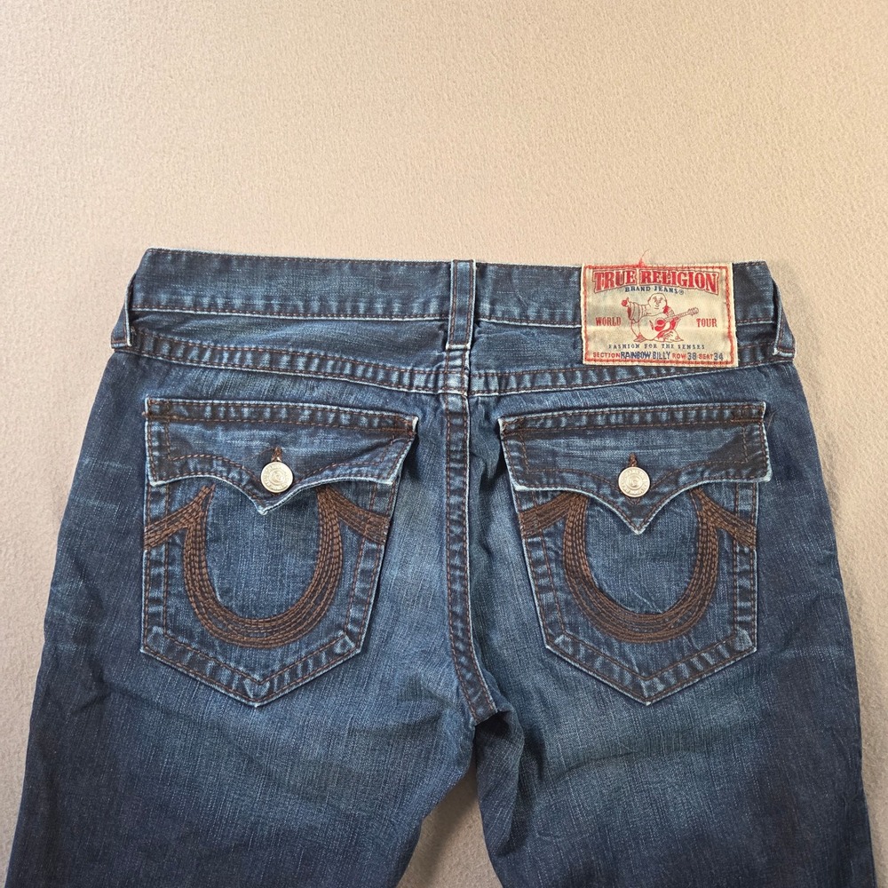 True Religion Jeans Mens 38 Rainbow Billy Dark Wash Denim Bootcut Baggy Wide Leg